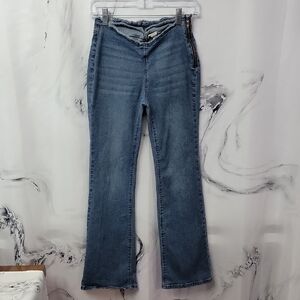 SHEIN Blue Flare Jeans Size 28 Exposed Side Zipper High Rise Bootcut Denim